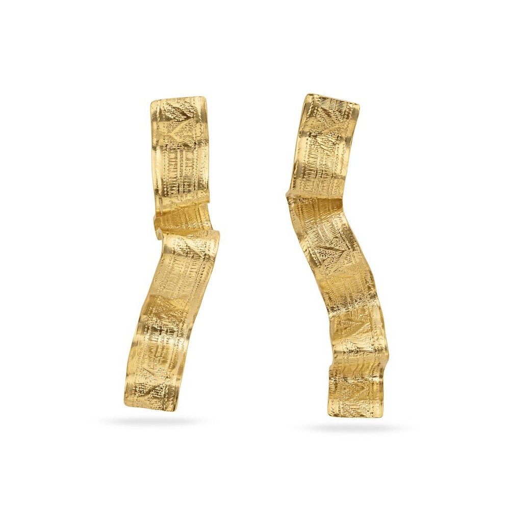 Emma Calvert Art Deco Zig Zag Ribbon Earrings in Gold-plated Silver