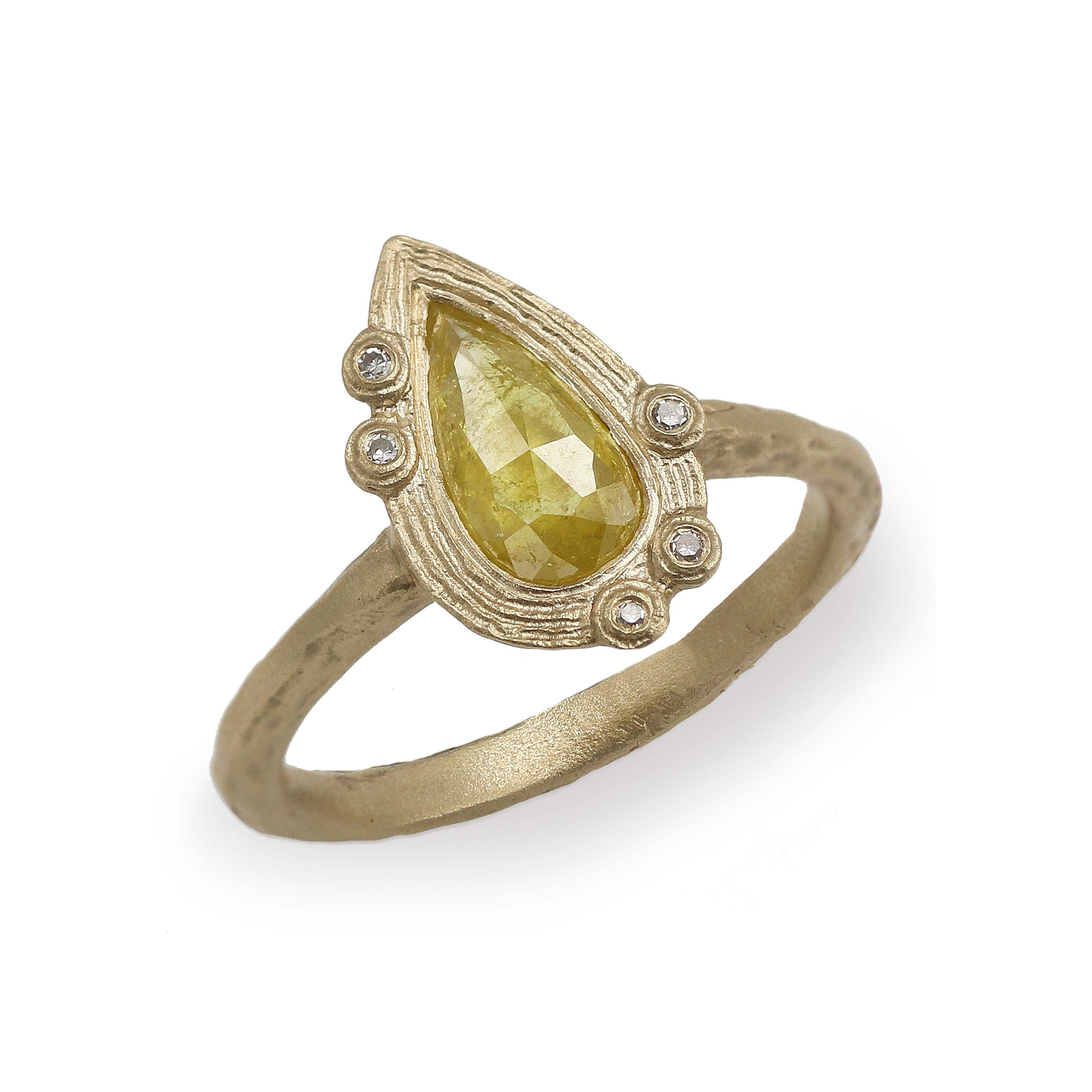 Yellow Gold Alternative Ring set with Yellow Pear Rose Cut Diamond