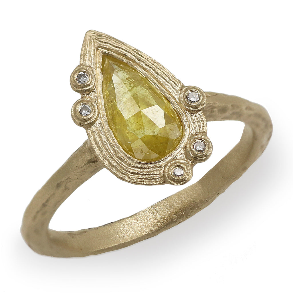 Yellow Gold Alternative Ring set with Yellow Pear Rose Cut Diamond