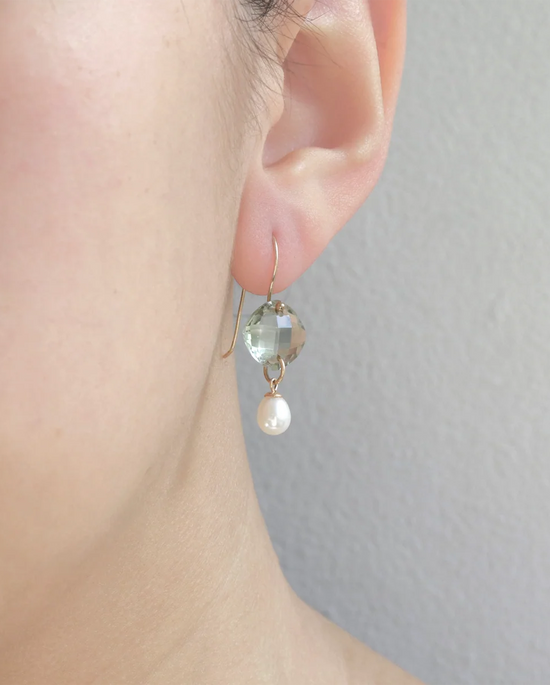 Mounir Green Amethyst and Pearl Drop Earrings