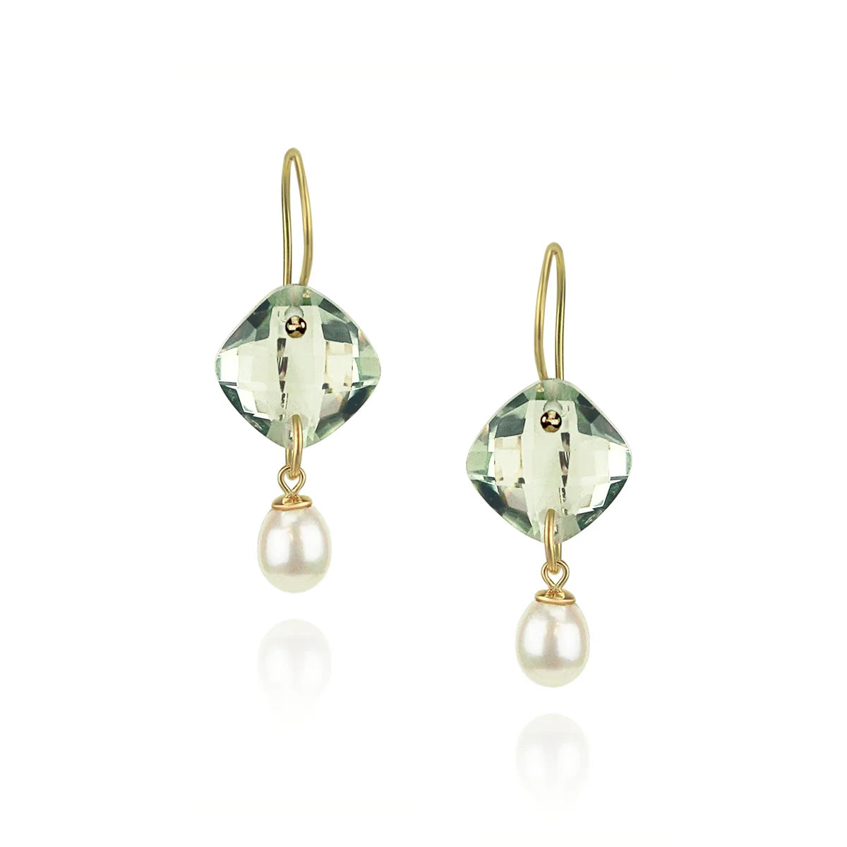 Mounir Green Amethyst and Pearl Drop Earrings