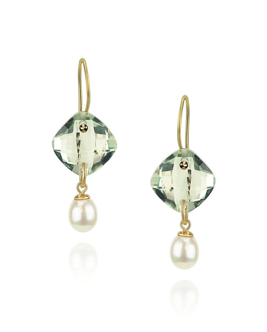 Mounir Green Amethyst and Pearl Drop Earrings