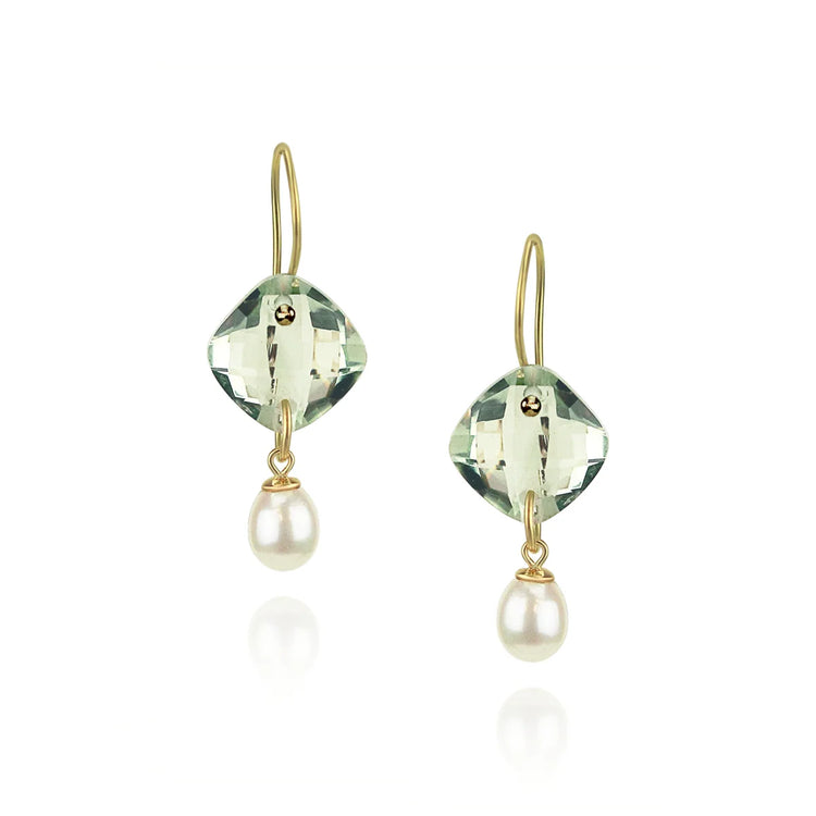 Mounir Green Amethyst and Pearl Drop Earrings