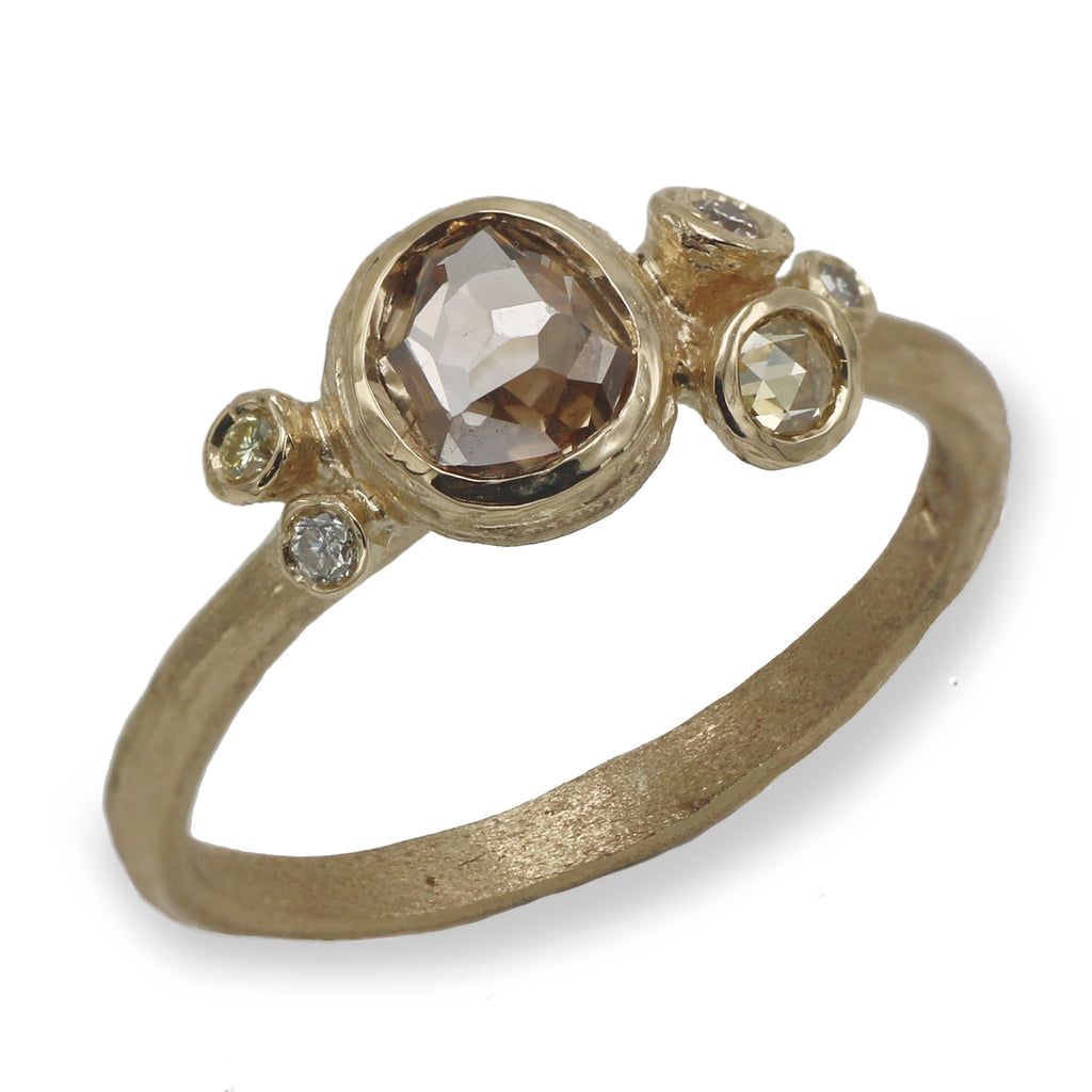 Collaboration 14ct Fairtrade Yellow Gold Cluster Ring Set with Freeform and Coloured Diamonds