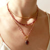 Mounir Delicate Garnet Bead Necklace in Gold Plated Silver