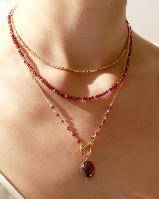 Mounir Delicate Garnet Bead Necklace in Gold Plated Silver