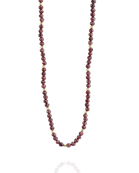 Mounir Delicate Garnet Bead Necklace in Gold Plated Silver