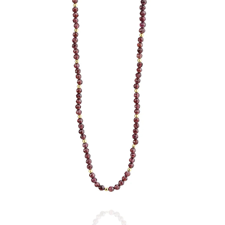 Mounir Delicate Garnet Bead Necklace in Gold Plated Silver