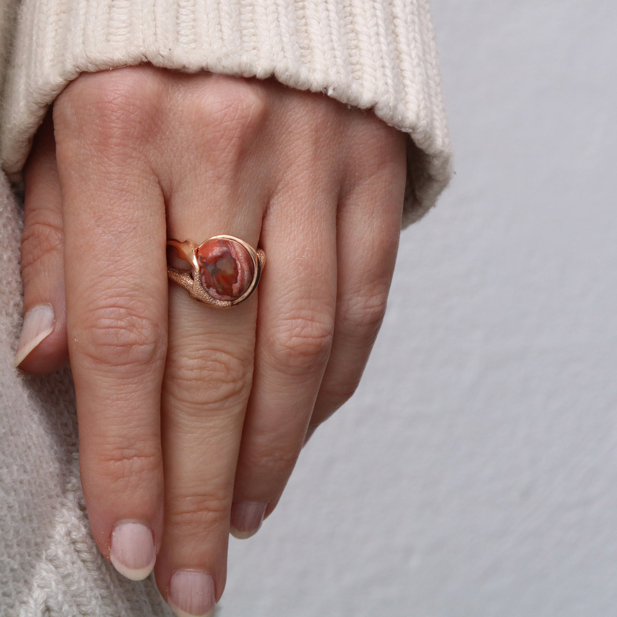 Outlet Ex Display The Way Opal Statement Ring 5.5ct Mexican boulder opal recycled 18ct rose gold