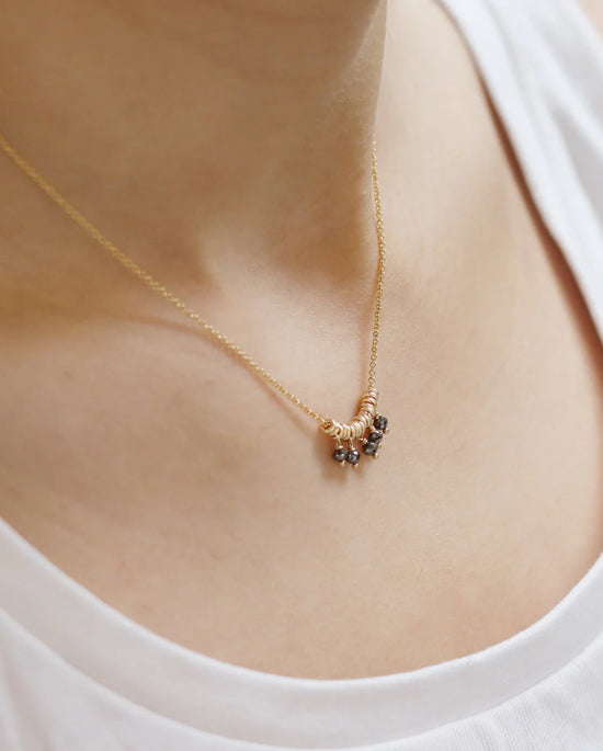 Mounir Dainty Multi Black Diamond Pendant Gold Filled