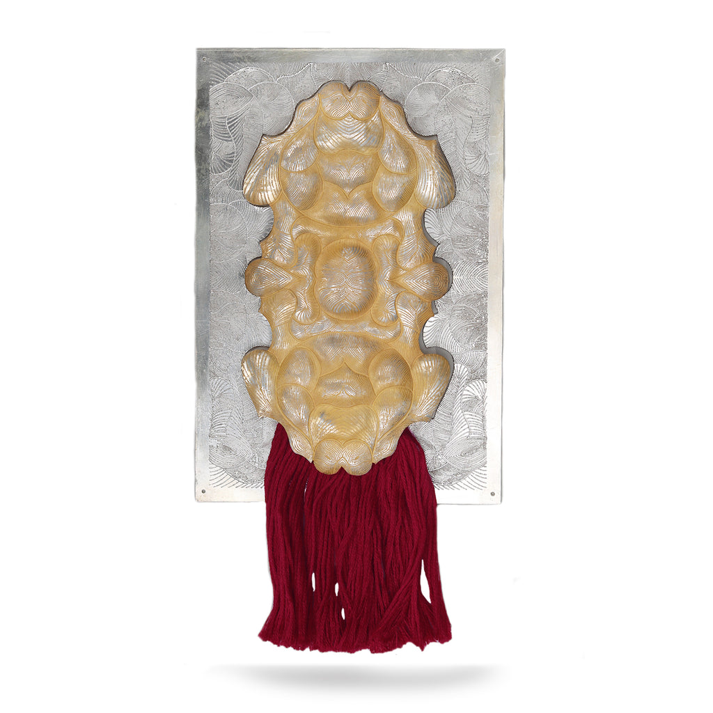 Yosef Salih Murad Silver Relic Brooch with Burgundy Tassel