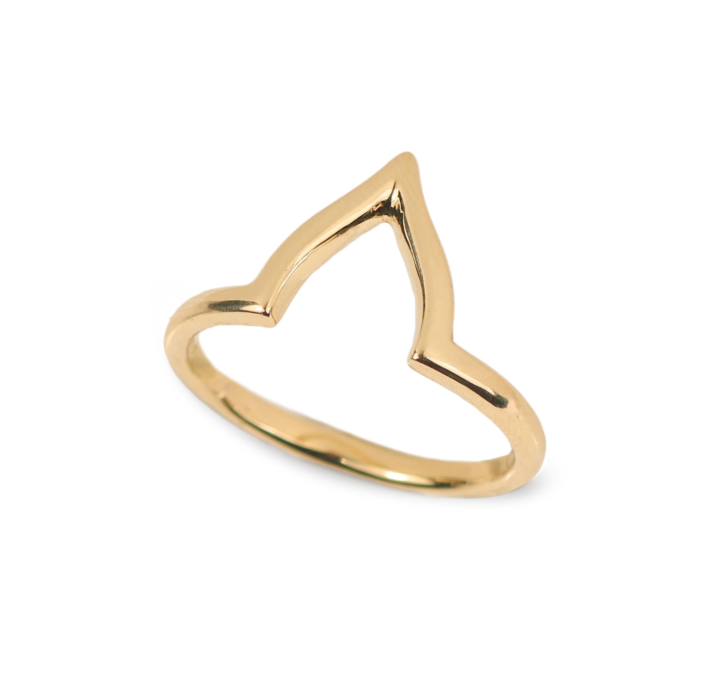 Gold Polished Wishbone Ring on a white background 