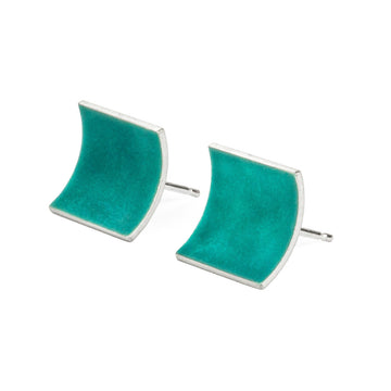 Grace Girvan Sea Green Enamel Curve Silver Studs