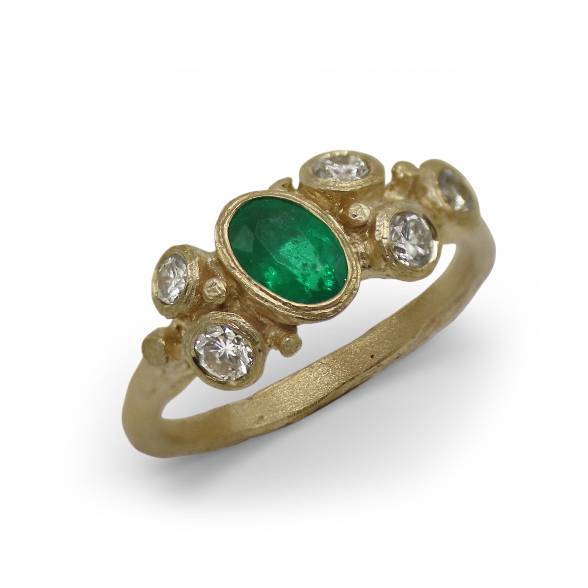Bespoke - Yellow Gold Emerald and Diamond Cluster Ring