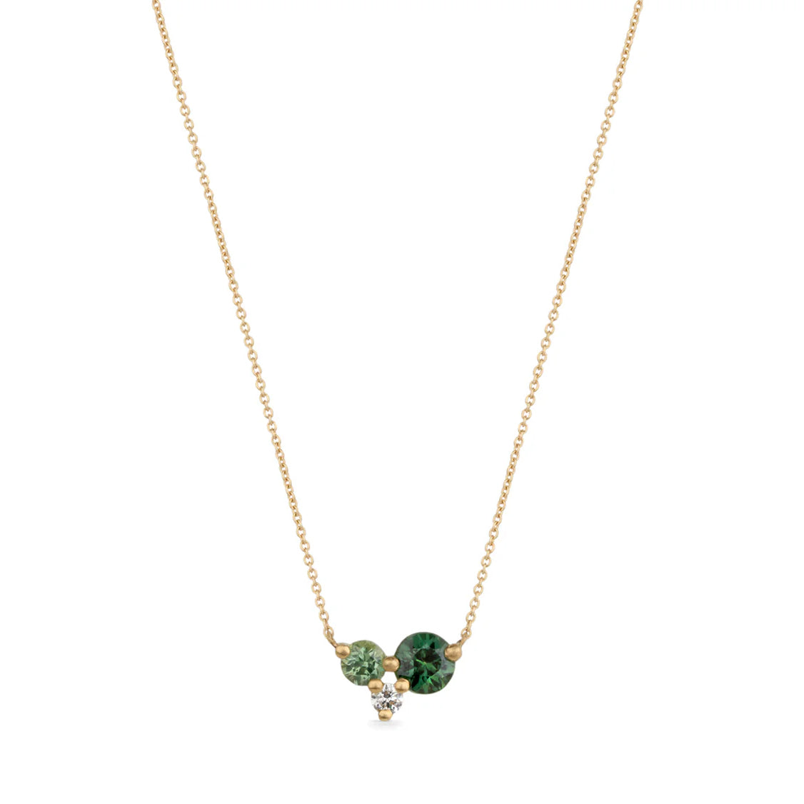 Shimell & Madden 18ct Yellow Gold Green Sapphire and Diamond Trio Necklace
