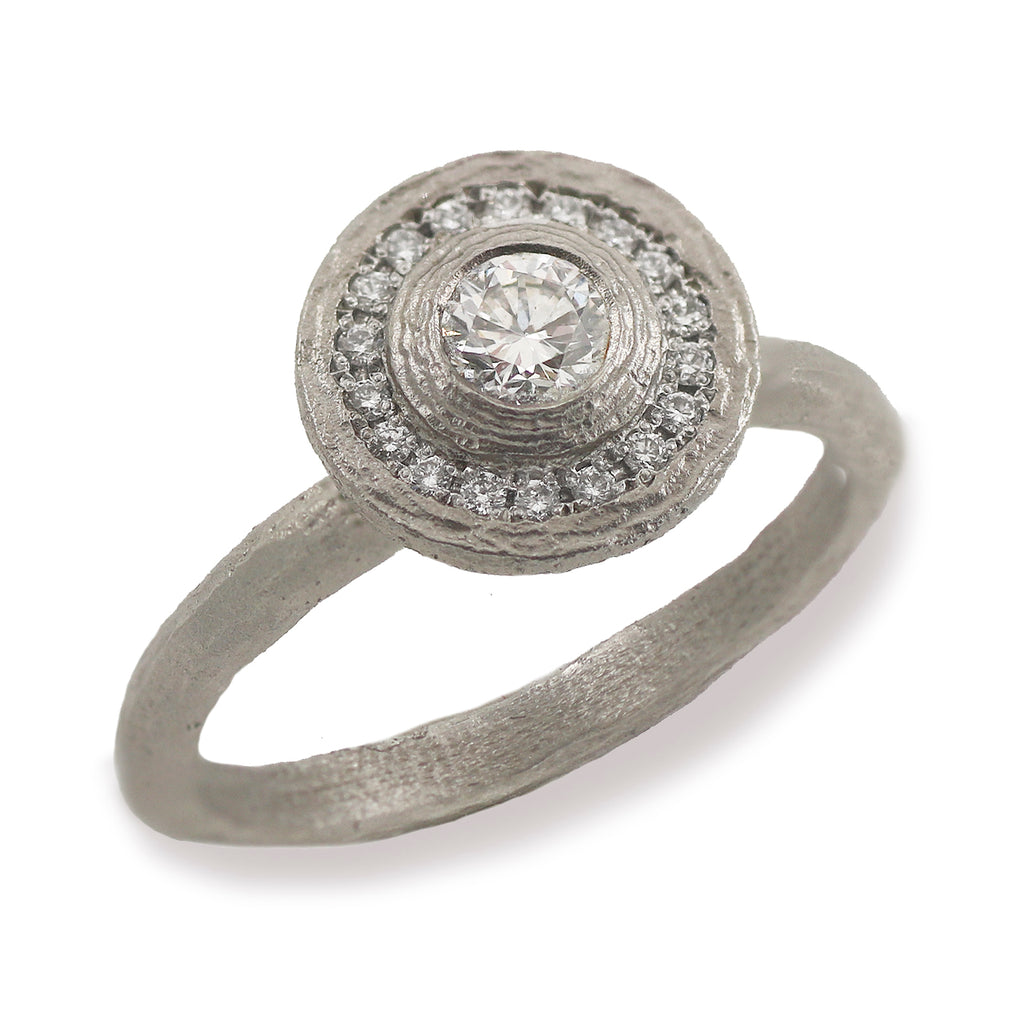 Platinum Diamond Textured Halo Ring