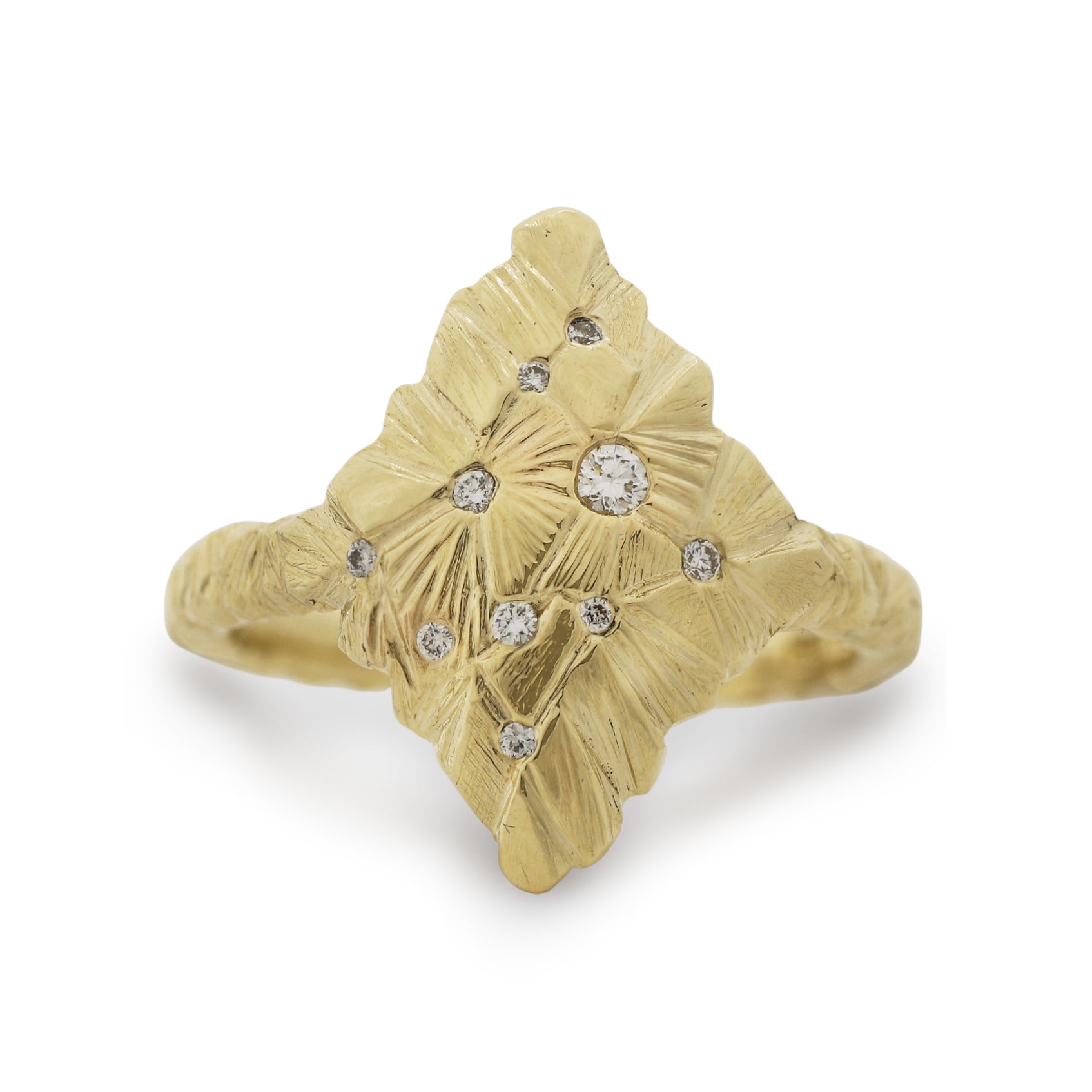 Hannah Felicity Dunne Shield Rock Ring in 9ct Yellow Gold with Diamonds