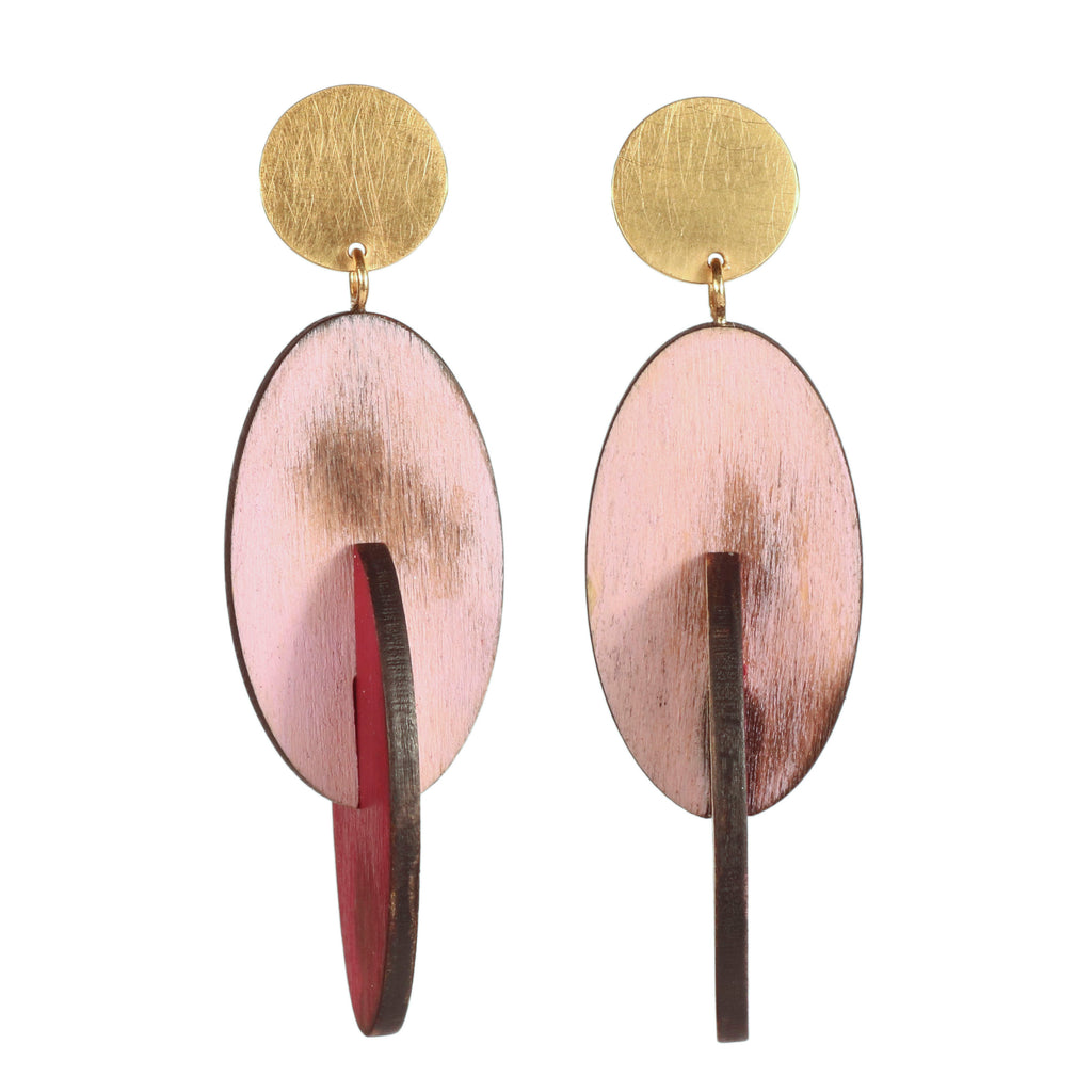 Cristina Zani Double Wooden Oval Long Drop Earrings