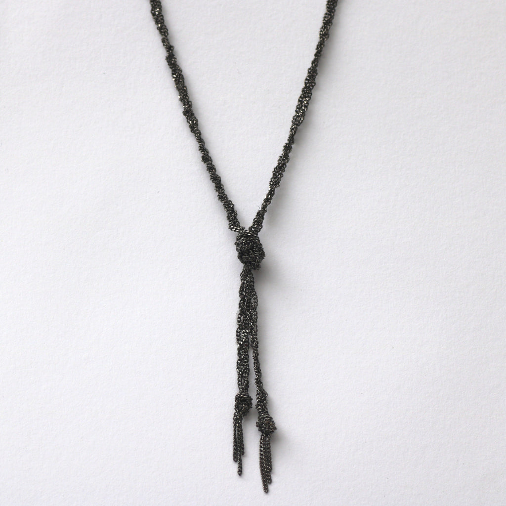 Outlet - Claudia Milic Long Knotted Necklace Black Rhodium