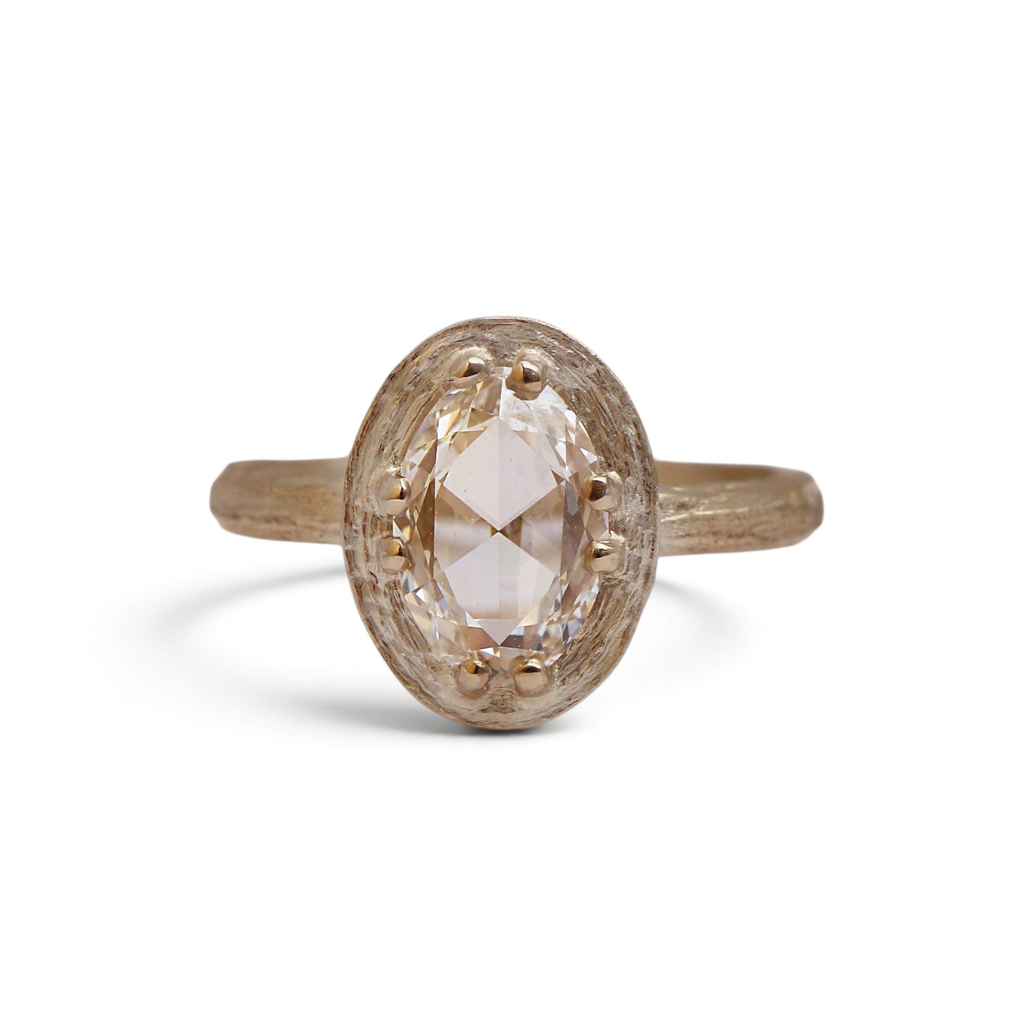 Bespoke - Yellow Gold Ring with a Oval Rose Cut Lab Grown Diamond