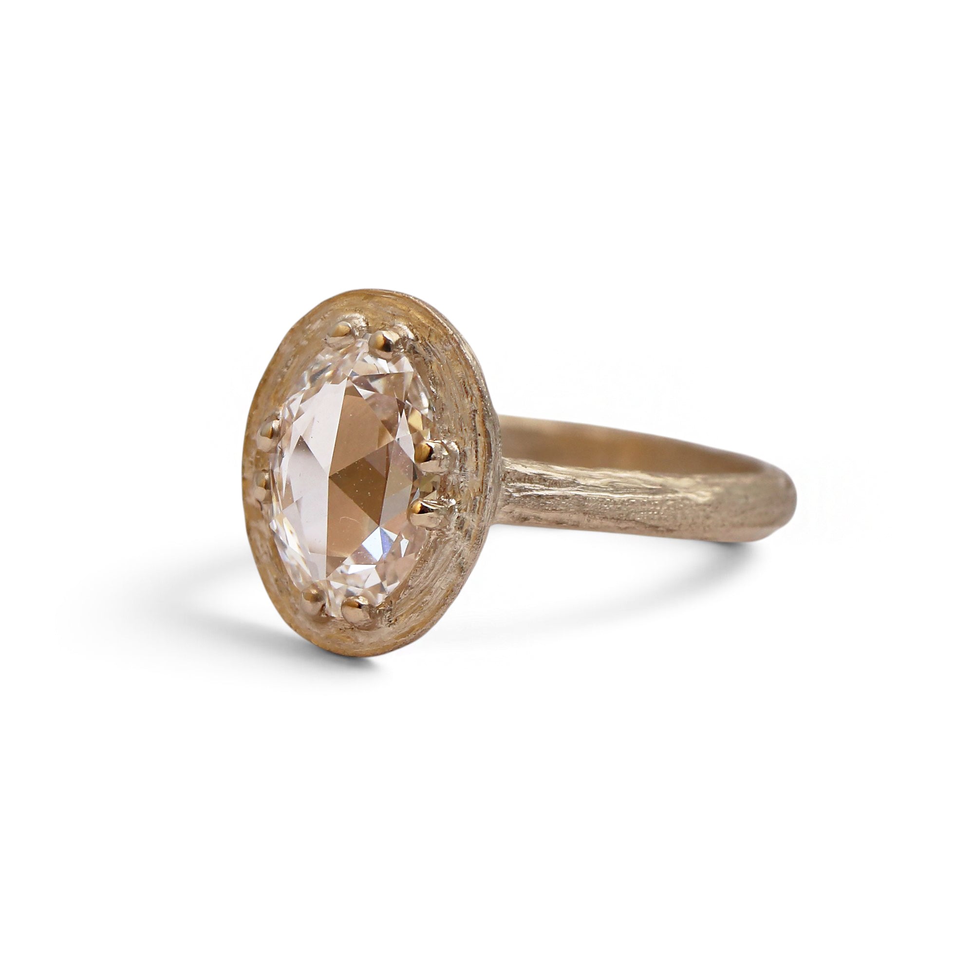 Bespoke - Yellow Gold Ring with a Oval Rose Cut Lab Grown Diamond