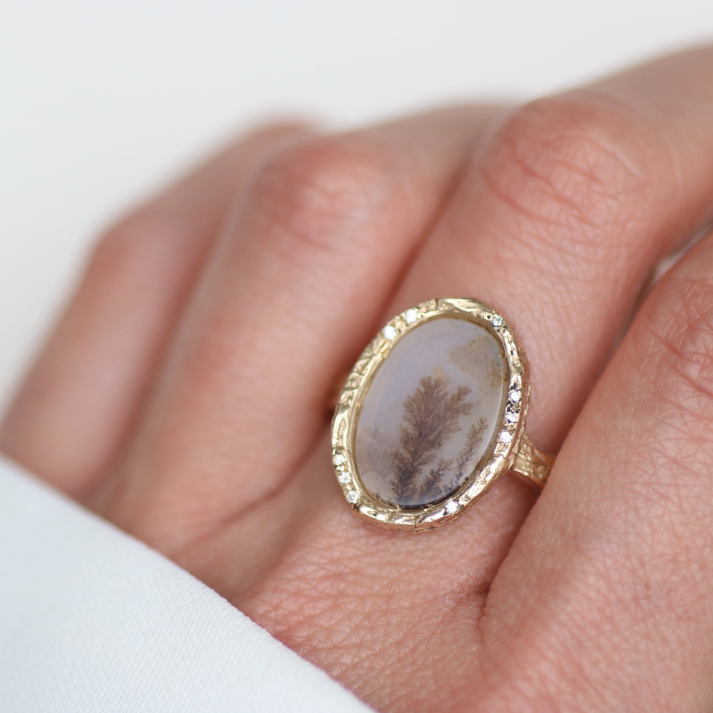 Issy White Tree in a Tree 9ct Yellow Gold Ring