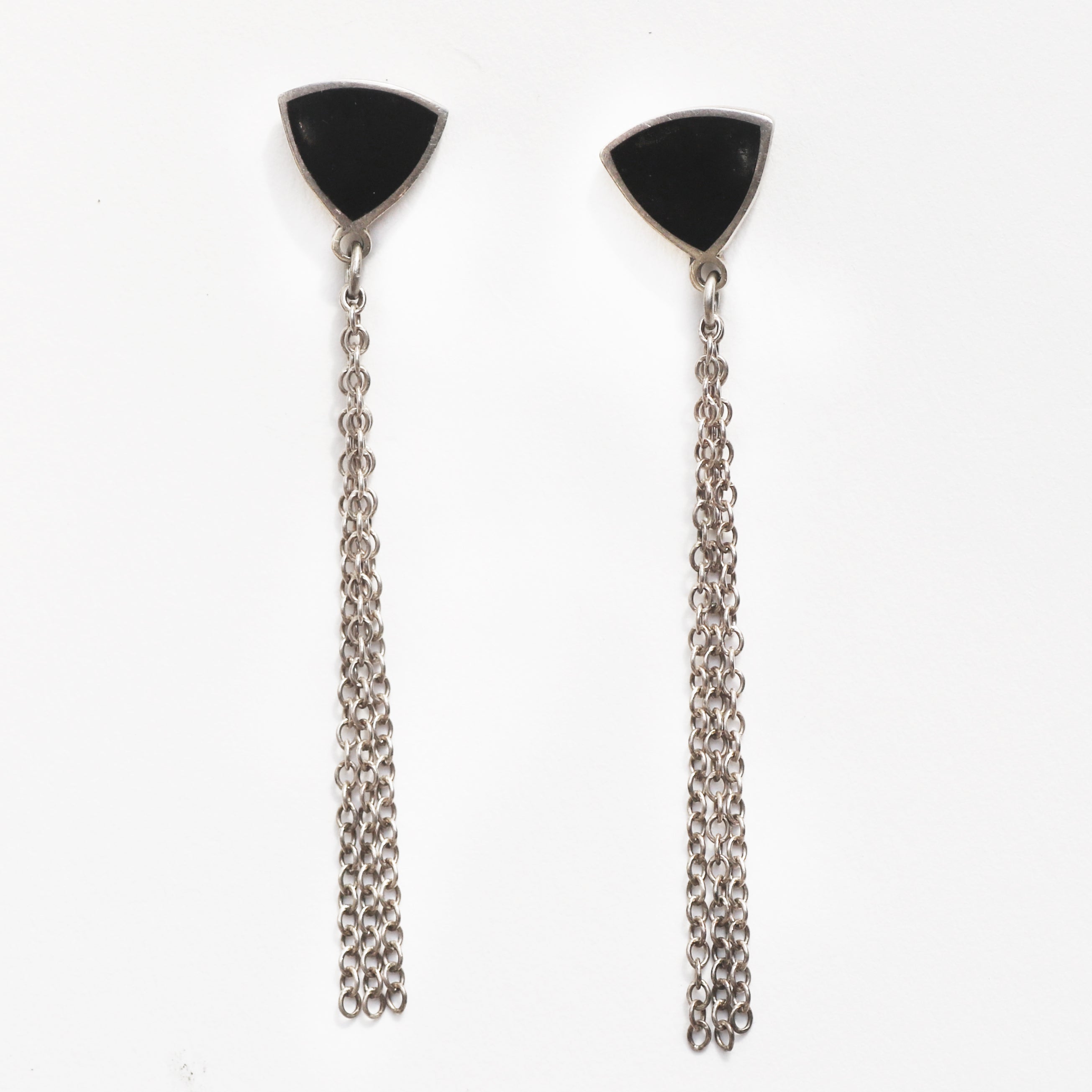 Outlet Jane Moore - Silver and Black Enamel Drop Earrings