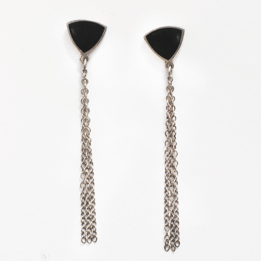 Outlet Jane Moore - Silver and Black Enamel Drop Earrings
