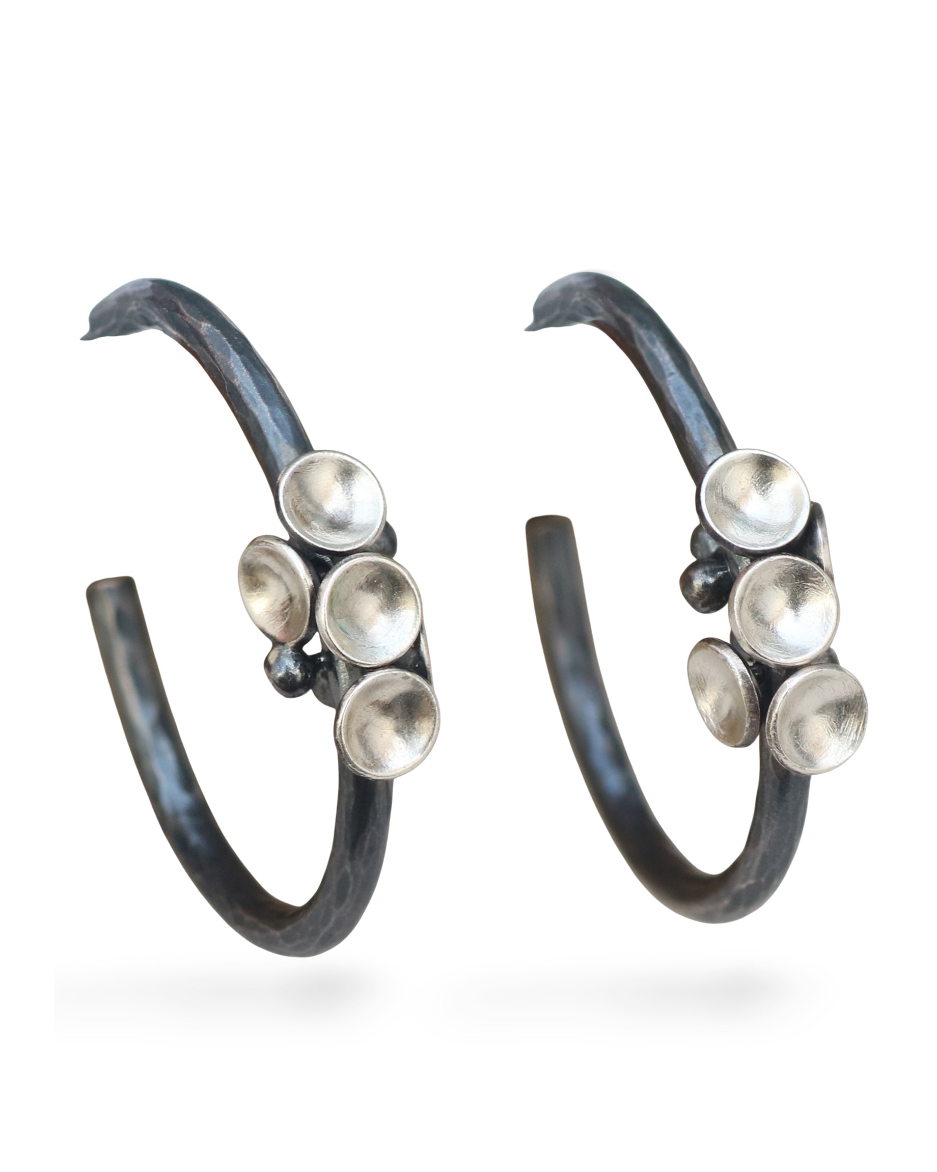 Jenifer Wall Oxidised Silver and Palladium Leaf Pod Hoop Earrings