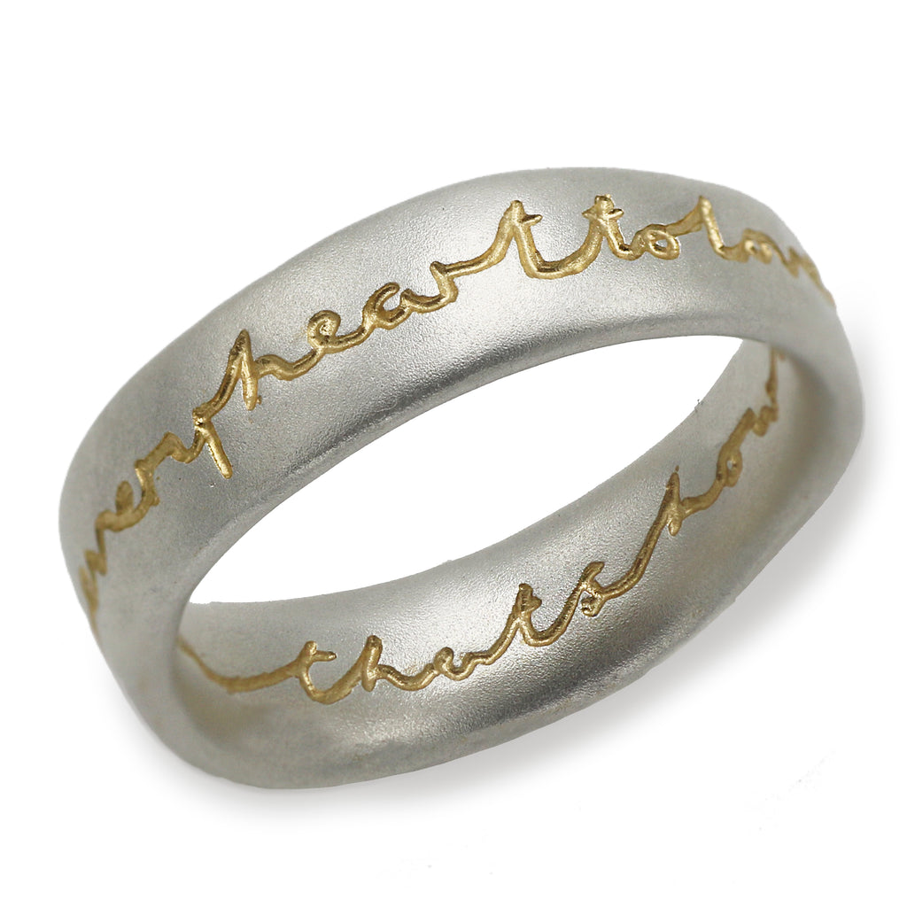SOLD - Collaboration Silver Posy Ring Etched in 22ct Fairmind Gold