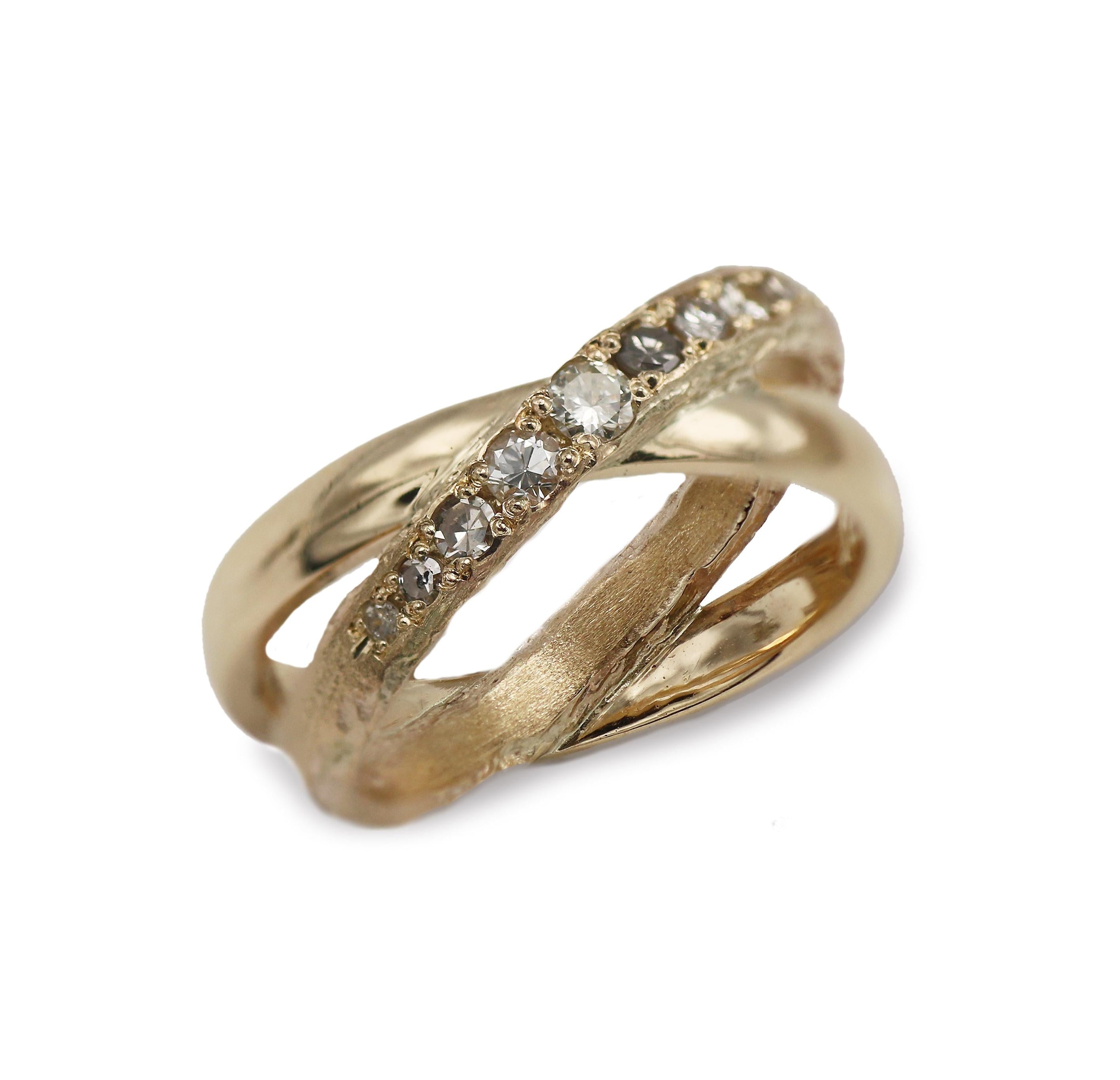 Bespoke - 9ct Yellow Gold Crossover Ring with Diamonds