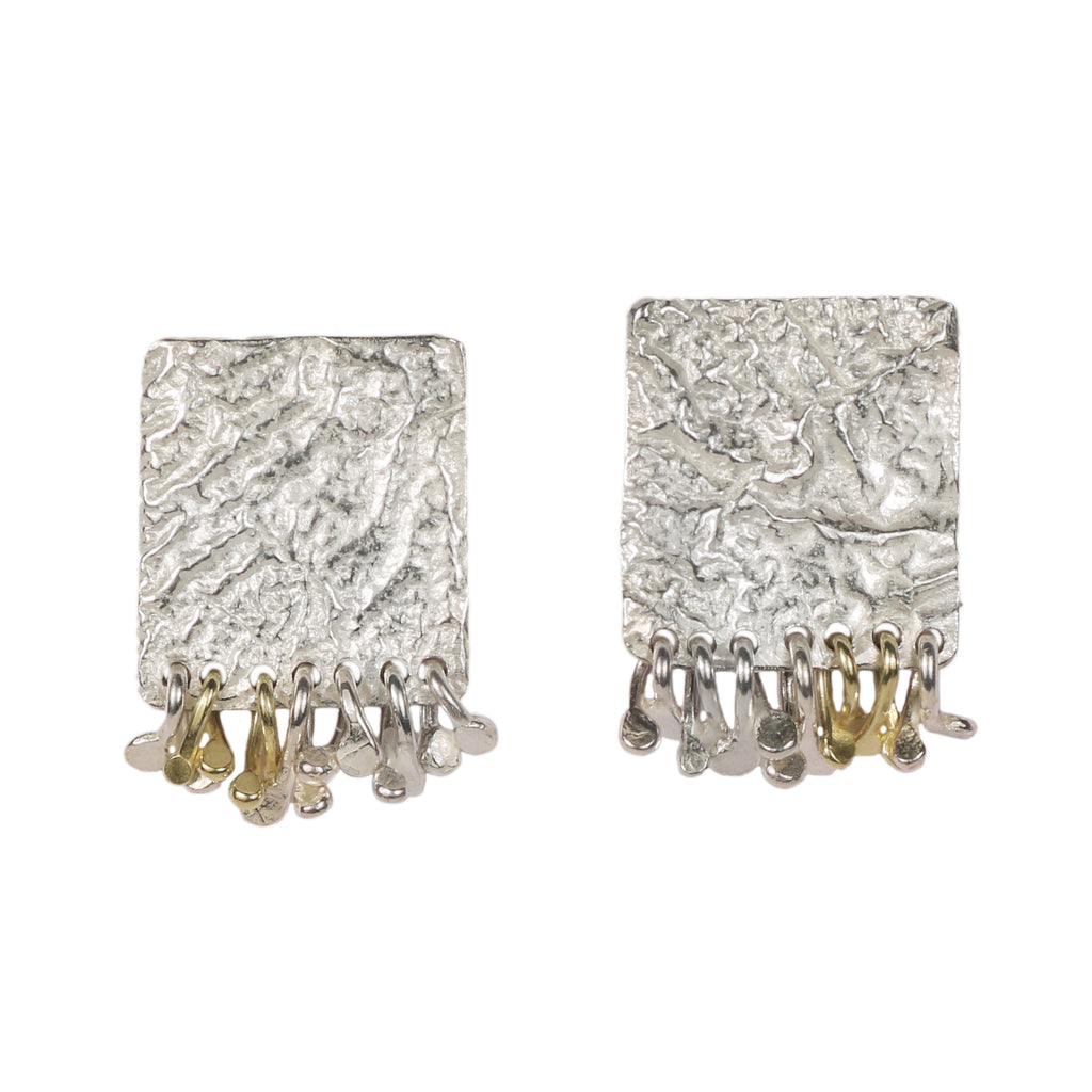 Lucy Spink Silver Synthesis Earrings with 18ct Yellow Gold Lichen Clusters
