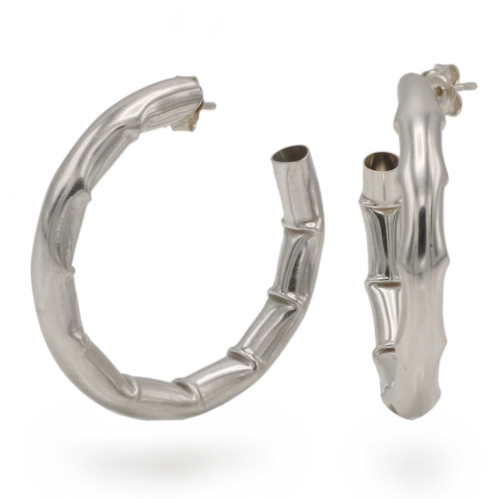 Lucie Gledhill Large Crumpled Bamboo Silver Hoops