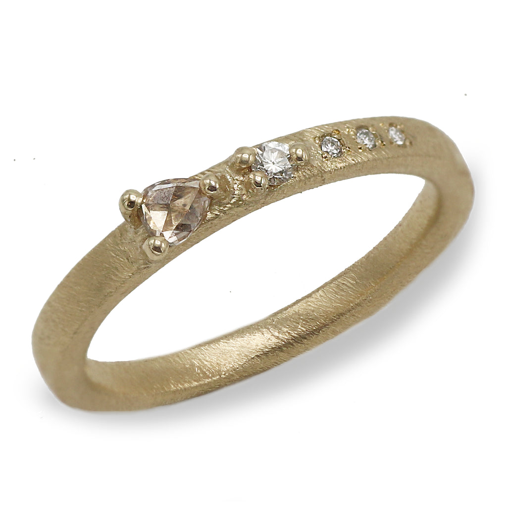 SOLD - Collaboration 9ct Fairtrade Yellow Gold Ring set with Pear Rose Cut Diamond