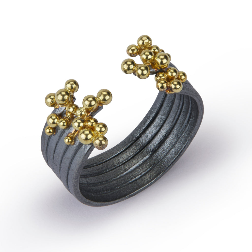 Hannah Bedford Oxidised Silver and Yellow Gold Low Tide Ring