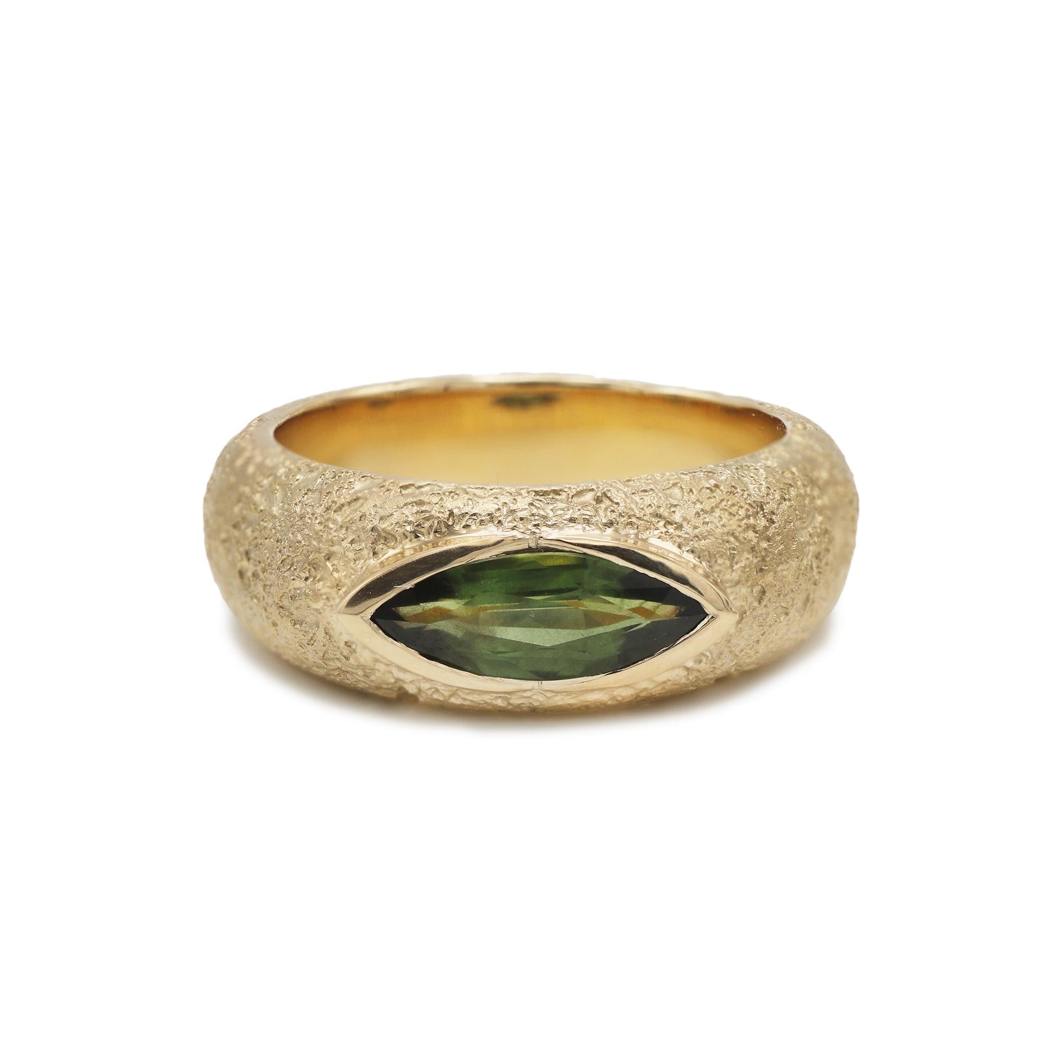 One-Of-A-Kind Marquise Green Sapphire Textured Ring