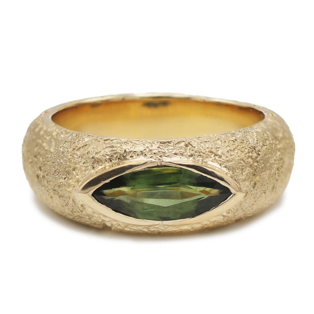 One-Of-A-Kind Marquise Green Sapphire Textured Ring