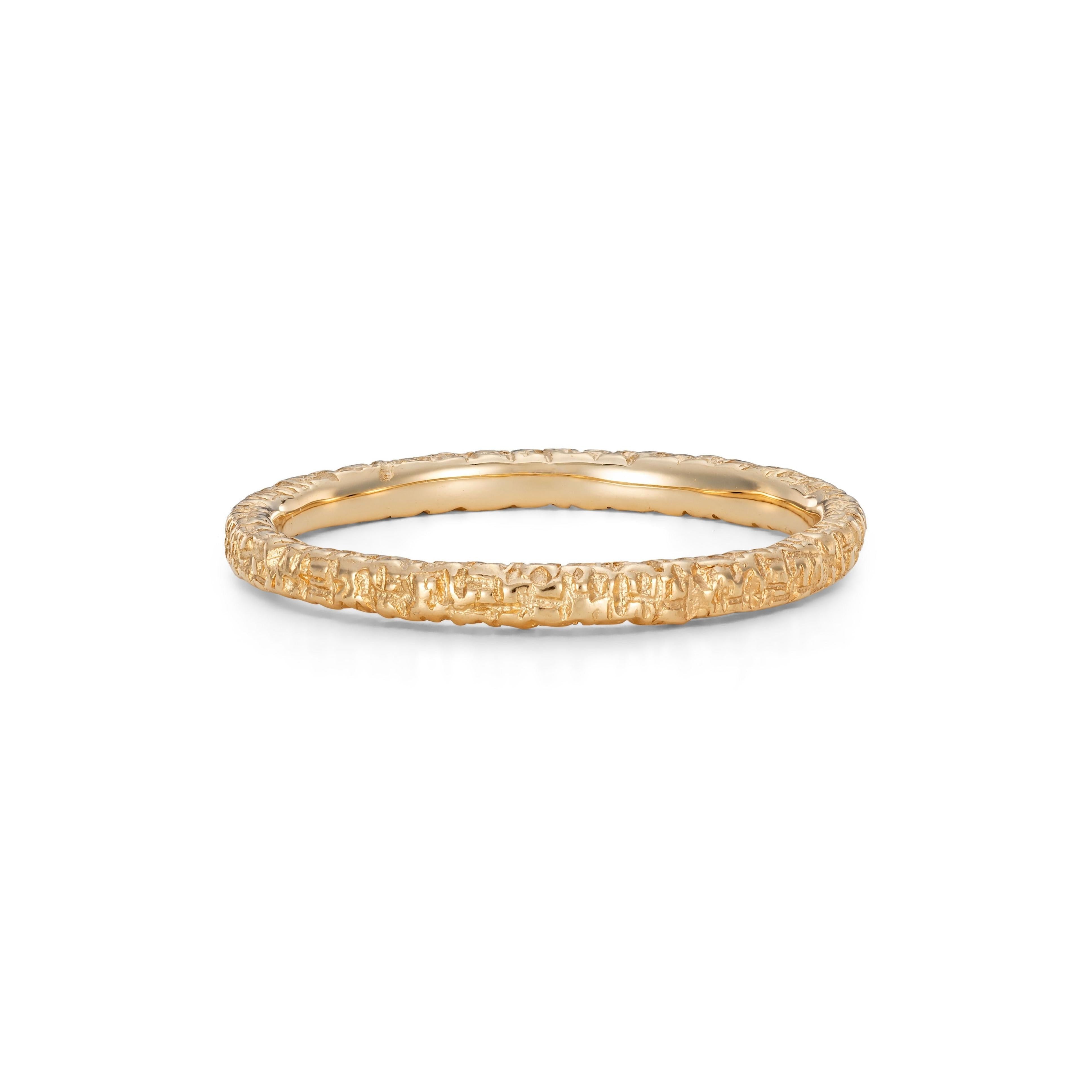Mim Best 14ct Yellow Gold Slim Stamped Texture Ring