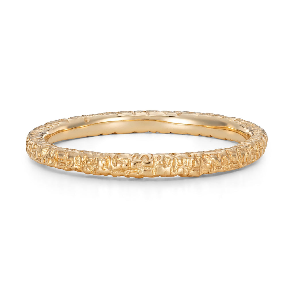 Mim Best 14ct Yellow Gold Slim Stamped Texture Ring