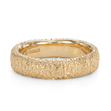 Mim Best 14ct Yellow Gold Wide Stamped Texture Ring
