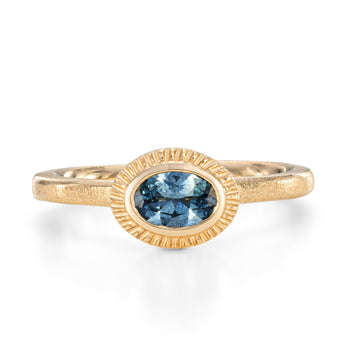Mim Best 14ct Yellow Gold Oval Blue Sapphire Halo Ring