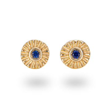 Mim Best 9ct Teeny Tiny Yellow Gold and Blue Sapphire Stamped Studs
