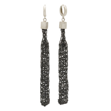 Maria Rzewuska Oxidised Silver Long Woven Chain Drop Earrings