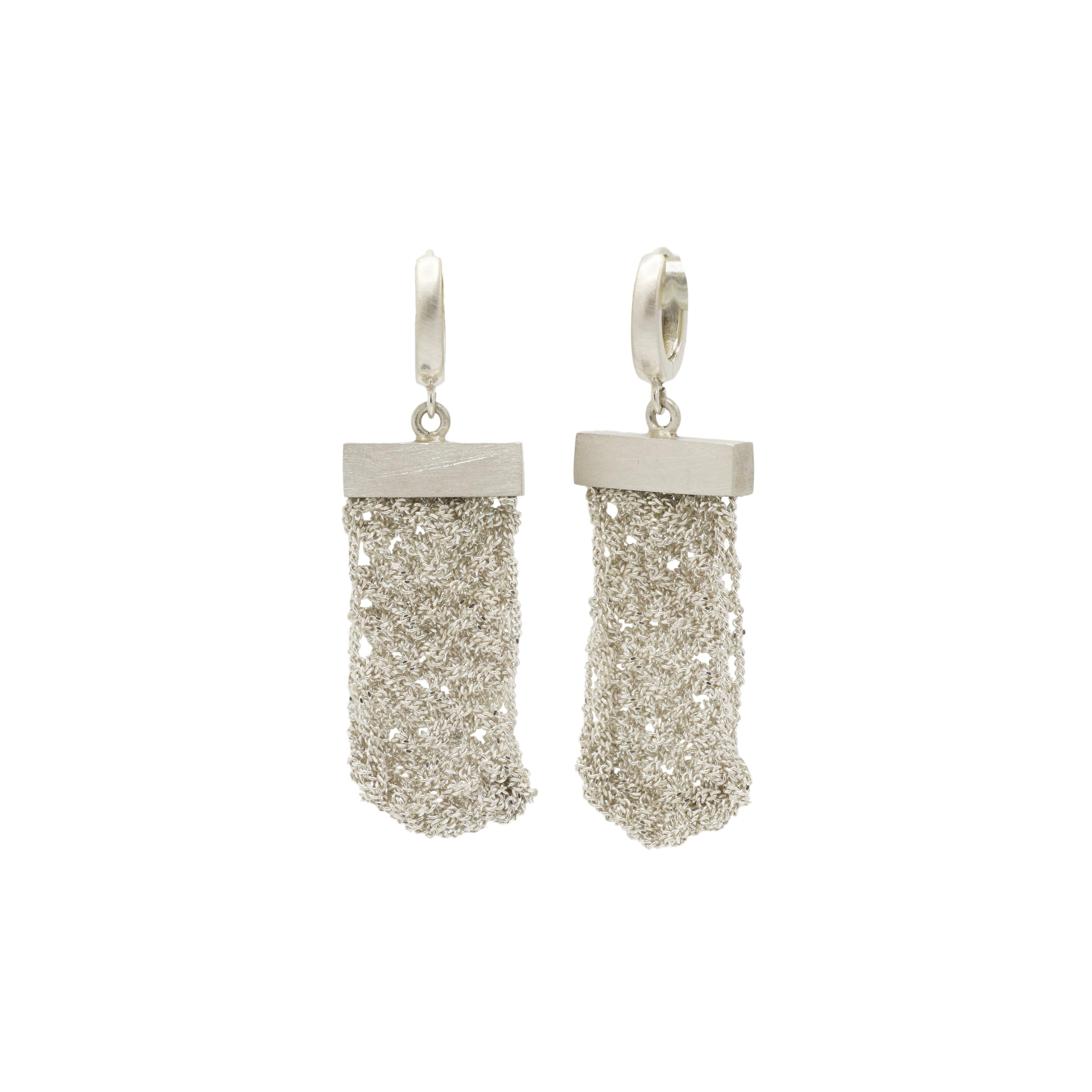 Maria Rzewuska Silver Woven Chain Hoop Drop Earrings