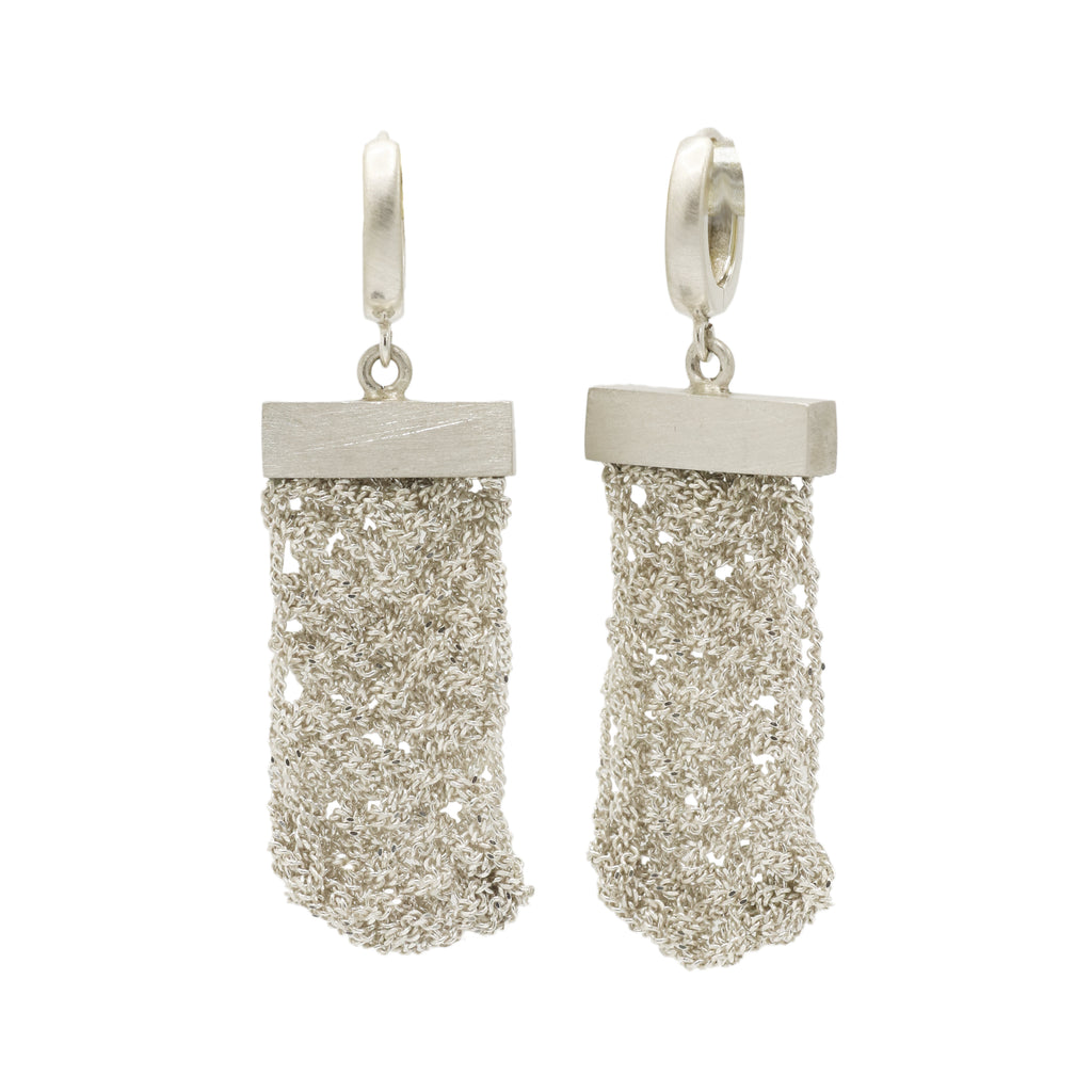 Maria Rzewuska Silver Woven Chain Hoop Drop Earrings