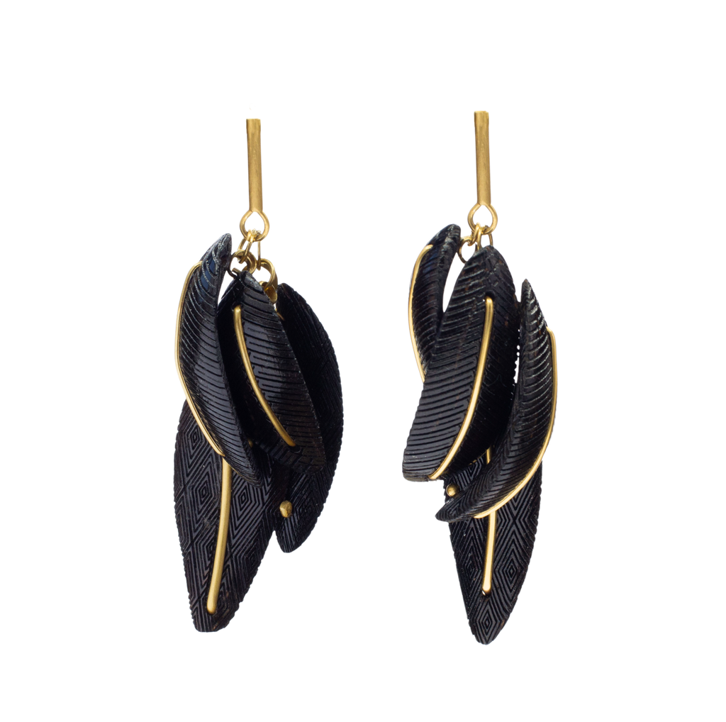 Makila Nsika Gold Plated Silver Vines Palm Nut Earrings