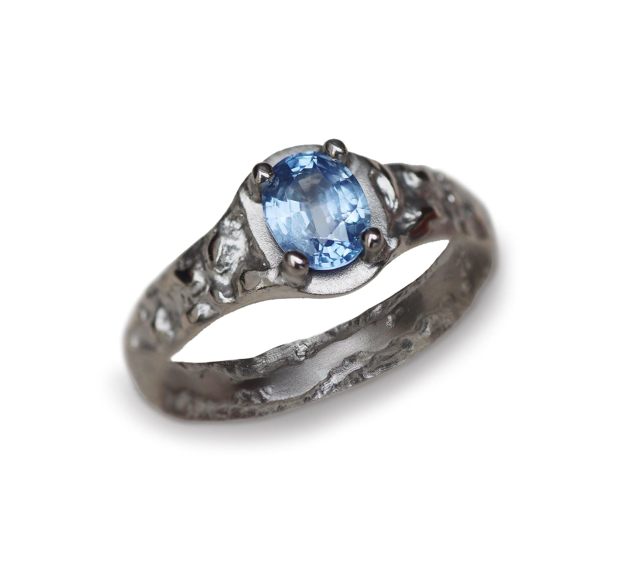 Bespoke - 18ct White Gold Molten Ring with Blue Sapphire