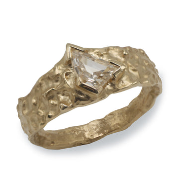 Yellow Gold Textured Molten Ring with White Shard Diamond