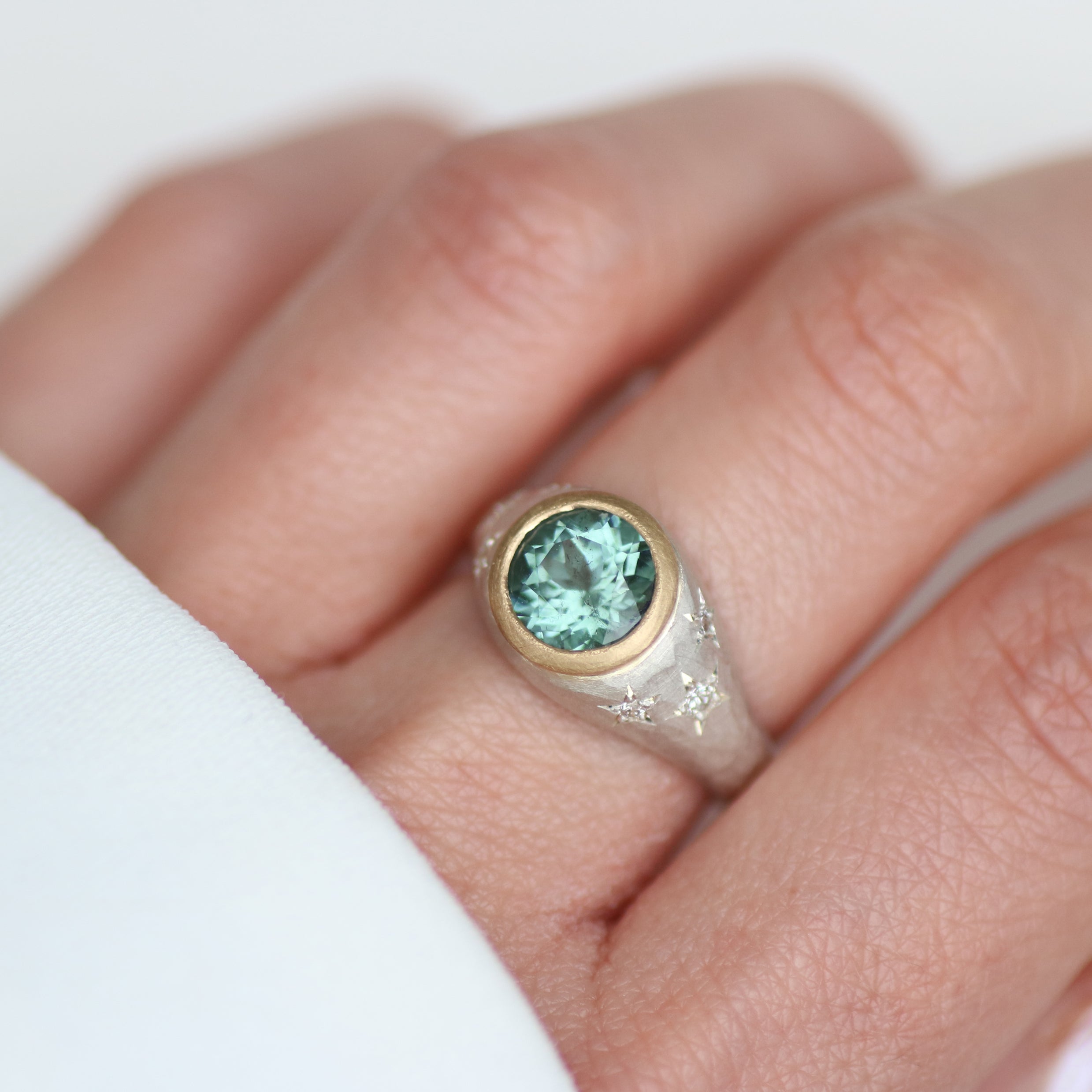 Natalie Jane Harris Tourmaline Signet Ring in Silver and 18ct Yellow Gold