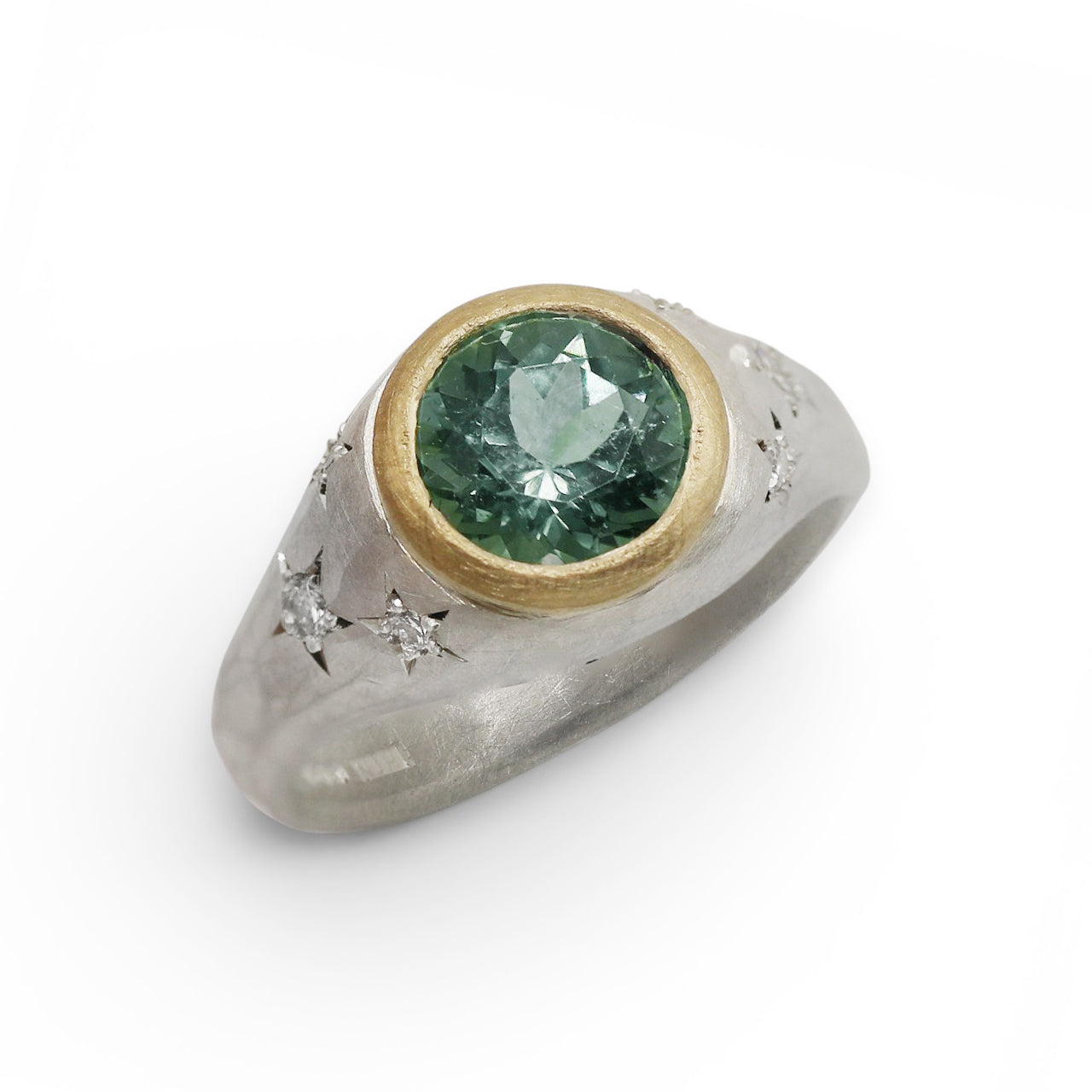 Natalie Jane Harris Tourmaline Signet Ring in Silver and 18ct Yellow Gold